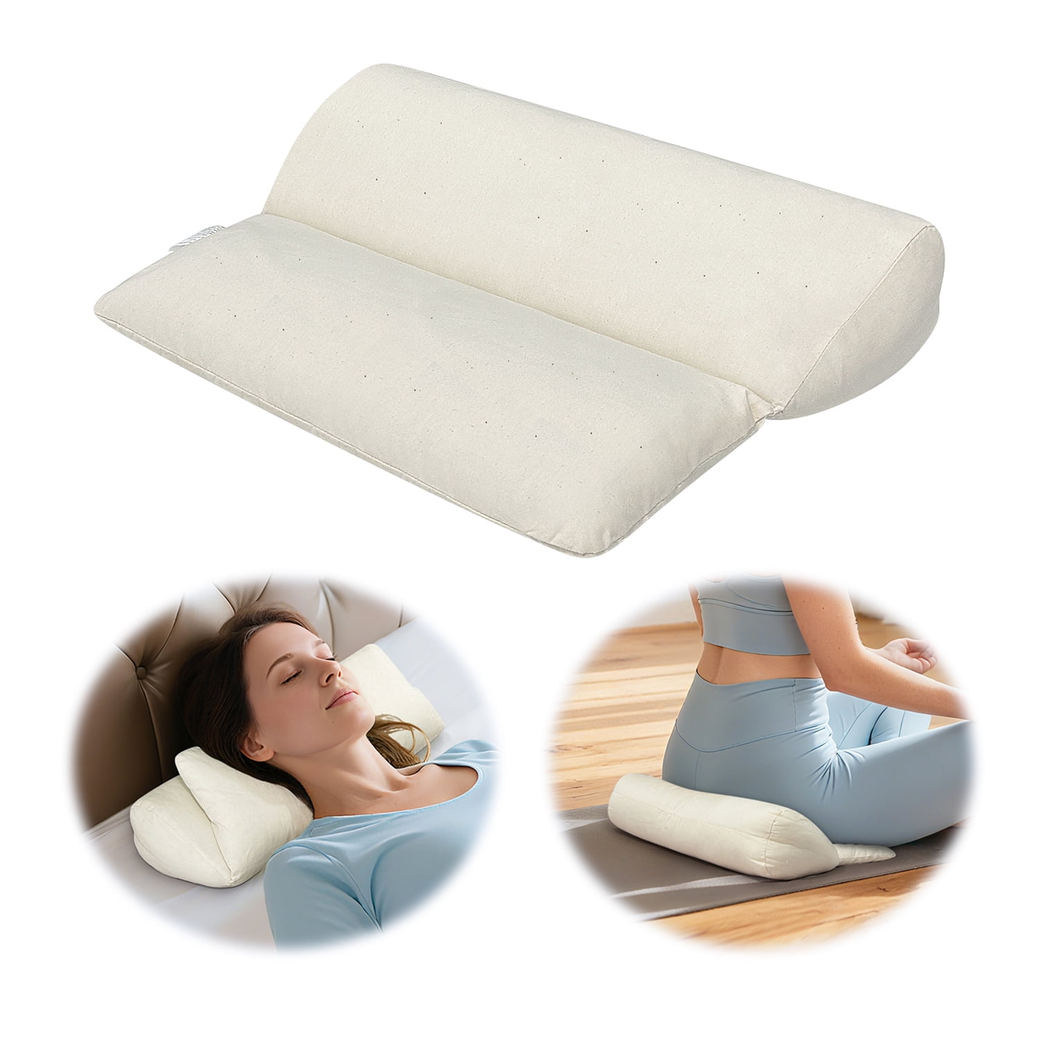 Meditation Cushion for Sitting on Floor, Organic Yoga Bolster Pillows White Meditation Seat Pad, 2-IN-1 Design Ergonomic Sleep Yoga Mat Foldable, Floor Cushion for Adults Back Support Washable