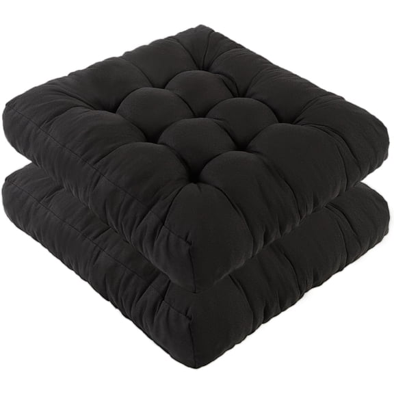 Meditation Floor Cushions Set of 2, Thickened Pillow for Adults, Large Square Pillows Seat Cushion Tatami Living Room Yoga, Memory Sponge Block Added, 22x22 Inch, Black