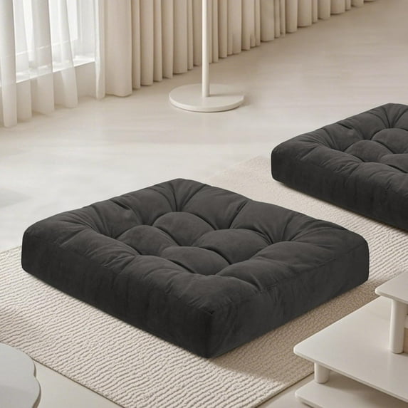 Meditation Floor Pillow 22×22 Inch 2 Pack Large Floor Cushions for Adults Square Tufted Corduroy Floor Pillows for Yoga Living Tatami Room Dark Grey
