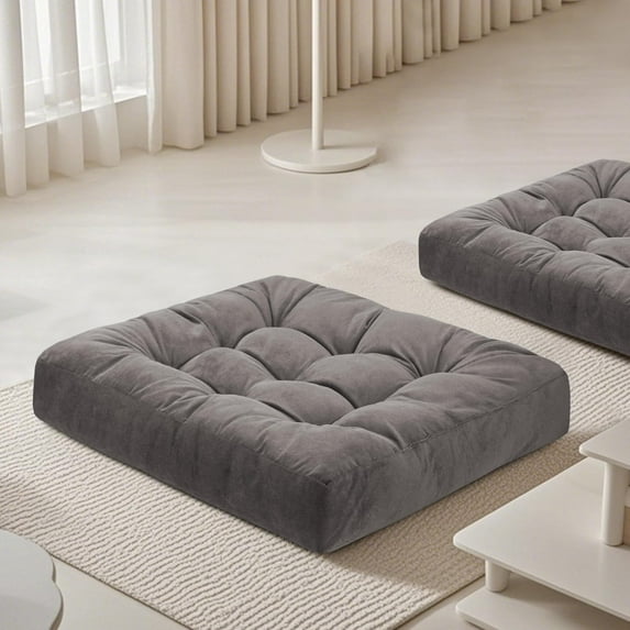 Meditation Floor Pillow 22×22 Inch 2 Pack Large Floor Cushions for Adults Square Tufted Corduroy Floor Pillows for Yoga Living Tatami Room Grey