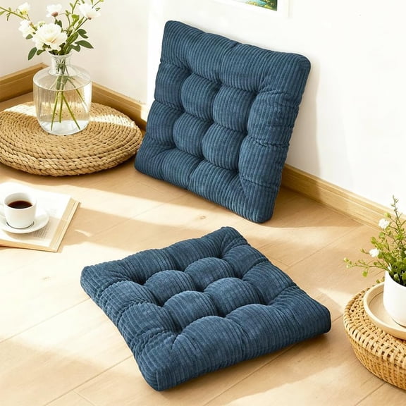 Meditation Floor Pillow Set of 2,Memory Foam Meditation Floor Cushions for Adults Sitting, Large Square Thickened Seat Cushion for Yoga, Tatami Living Room (2, Navy)