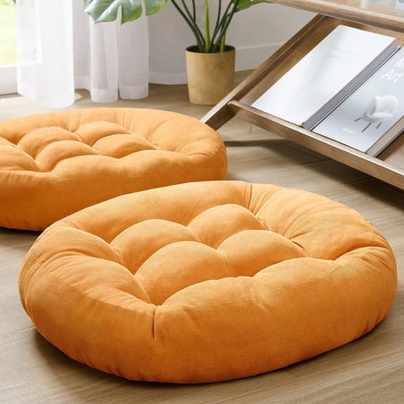 Meditation Floor Pillow Set of 2, Square Large Pillows Seating for Adults, Tufted Corduroy Cushion for Living Room Tatami, Green 22x22 Inch