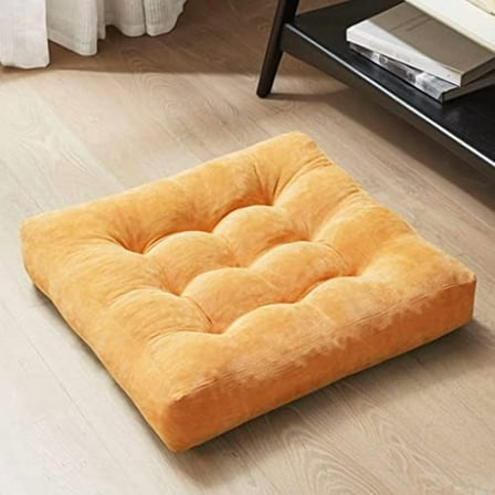 Meditation Floor Pillow, Square Large Pillows Seating for Adults, Tufted Corduroy Cushion for Living Room Tatami, Orange Yellow 22x22 Inch