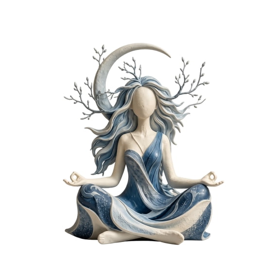 Meditation Goddess Statue, Crescent Moon & Golden Sun Resin Figurine, Serenity Inner Harmony Sculpture, Zen Yoga Shelf Decor for Bedroom Meditation Room Home Office