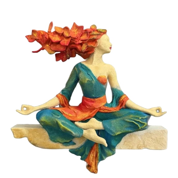 Meditation Goddess Statue with Leaf Hair Resin Figurine Spiritual Home Decor Yoga Statue Meditation Altar Piece Nature Inspired Sculpture 01-As Shown