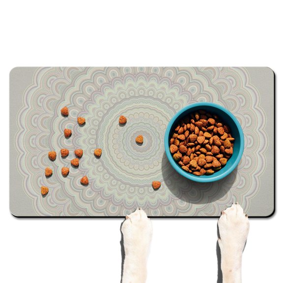 Meditation Inspired Pet Mat - Zen Mandala Ornament Pattern, Highly Absorbent, Protects Floors from Spills