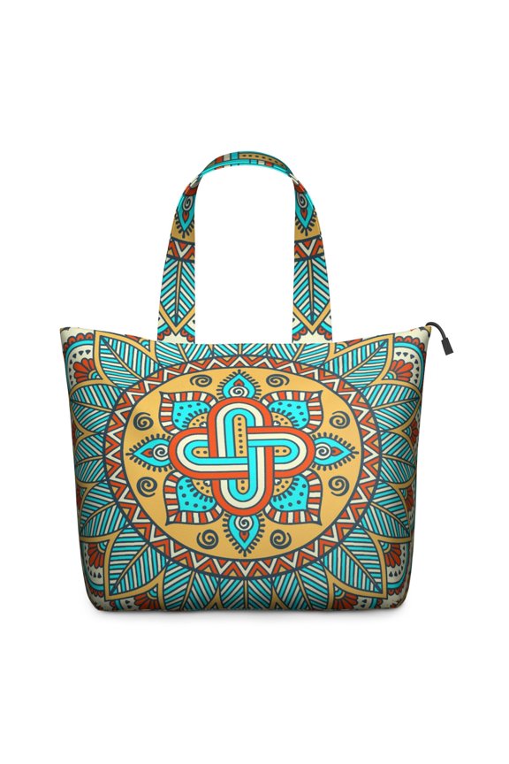 Meditation Inspired Psychedelic Mala Bag Colorful Healing Duffel with Trippy Geometric Pattern, Dreamy Artistic Travel Tote