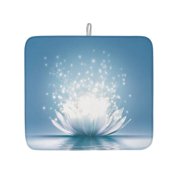 Meditation Lotus Flower Dish Drying Mats for Kitchen Counter,Absorbent Microfiber Dish Drainer Rack Mat Asian Zen Spiritual Drying Pad for Sinks,Utensils,Countertops,16x18in
