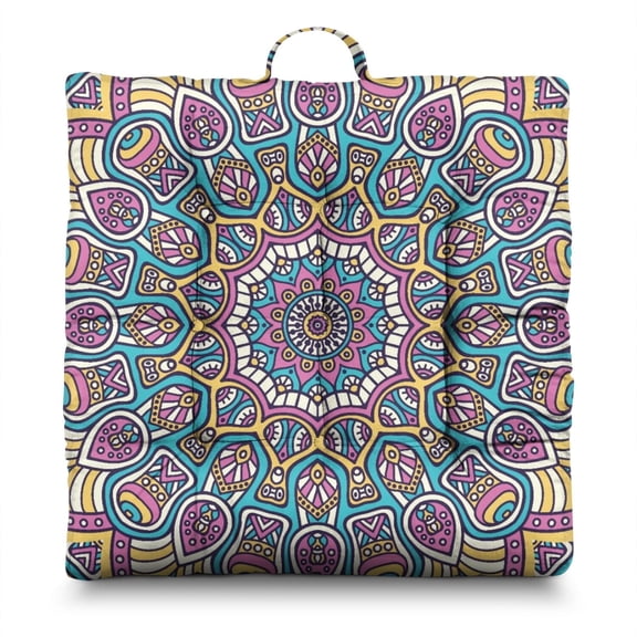 Meditation Mandala Floor Cushion&nbsp;– 22x22 Inch Boho Pillow, Harmonious Symmetry Design, Dutch Velvet for Yoga