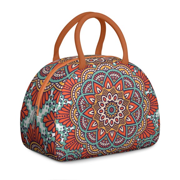 Meditation Mandala Lunch Tote - Harmonious Zen Circle Pattern, Reusable Insulated Bag for Peaceful Picnics