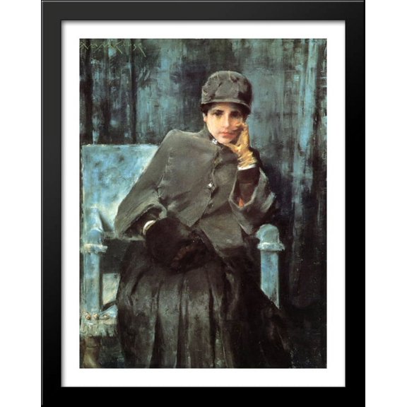 Meditation (Portrait of the Artist's Wife) 28x36 Large Black Wood Framed Print Art by William Merritt Chase