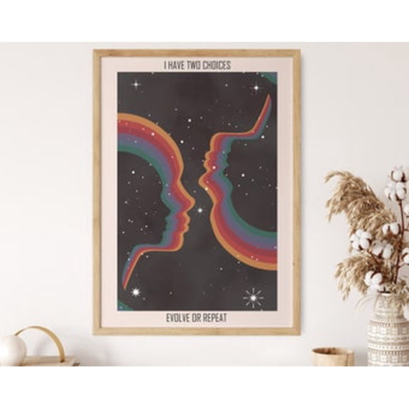 Meditation Poster Rainbow Art Poster Spiritual Wall Decor 70S Wall Art Vintage Poster Psychedelic Poster Cosmic Wall Hanging, Poster Only