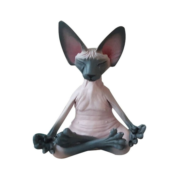 Meditation Resin Hairless Cat Ornament - Zen Desktop Sculpture, Serene Living Room Decor, Unique Gift for Home Office Meditation Lovers