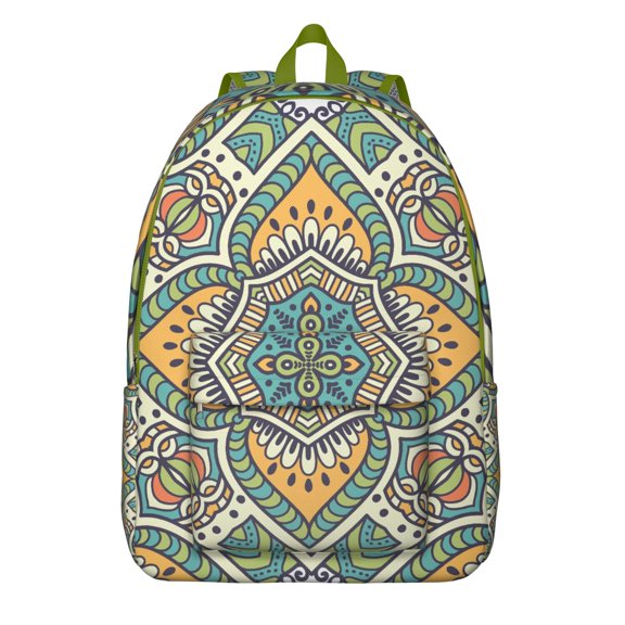 Meditation Space Mandala Canvas Backpack for Women, Zen Bohemian School Daypack with Artistic Trippy Healing Design