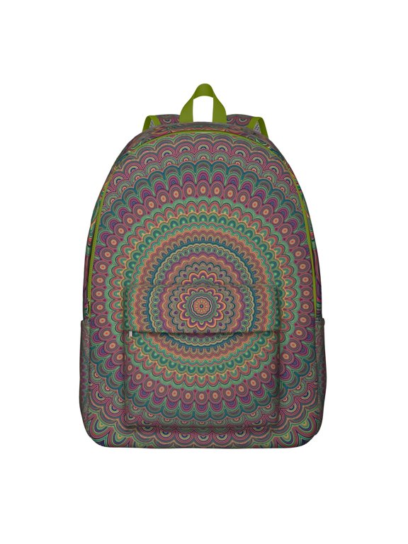 Meditation Space Mandala Canvas Backpack for Women, Zen Bohemian School Daypack with Artistic Trippy Healing Design