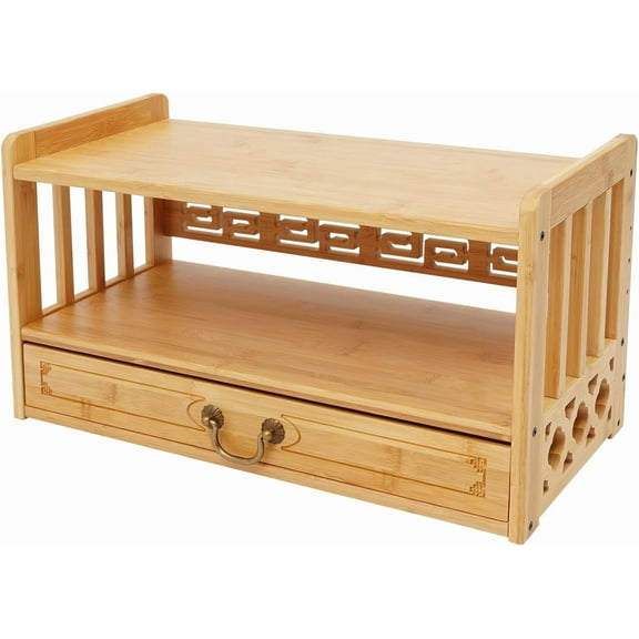 Meditation Table 20.4in Chinese Desk Storage Table, Small Altar table,3-tier Structure with Drawer Prayer Table Natural Bamboo Worship Table for Meditation Prayers Rituals and Divination-Wood Color