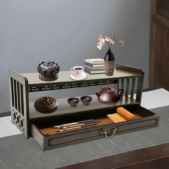 Meditation Table, Bamboo Altar Floor Tables for Spiritual with Drawer for Prayers, Bamboo Furniture for Displaying Plants and Books (Walnut Color, 27.2*9.8*11in)