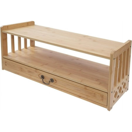 Meditation Table Chinese Desk Storage Table, Small Altar table, 3-tier Structure with Drawer Prayer Table, Natural Bamboo Worship Table for Meditation Prayers Rituals and Divination (Wood Color)