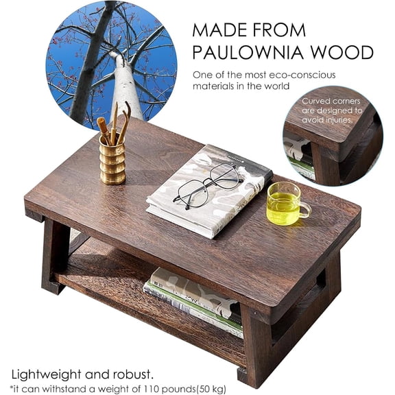 Meditation & Tea Table, Altar Table, Floor Table, Japanese Dining Table for Spiritual, Japanese Furniture Table for Floor Sitting Dining & Coffee (23.6x11.8x7.8 in)