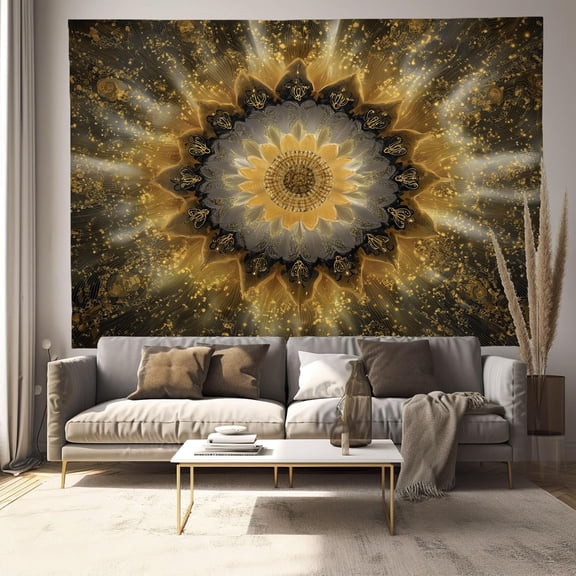 Meditation Theme Tapestry Wall Hanging Geometric Mandala Wall Art Decor Home Decor for Bedroom, Dorm, Living Room - 40L x 30W, Light Brown