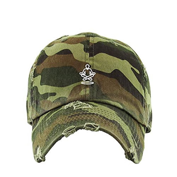 Meditation Vintage Baseball Cap Embroidered Cotton Adjustable Distressed Dad Hat Camo