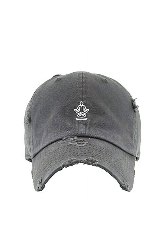 Meditation Vintage Baseball Cap Embroidered Cotton Adjustable Distressed Dad Hat Dark Grey