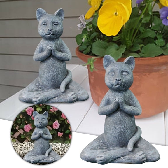 Meditation Yoga Cat Resin Statue, Zen Buddha Cat Figurine, Weatherproof Indoor Outdoor Garden Decor Sculpture