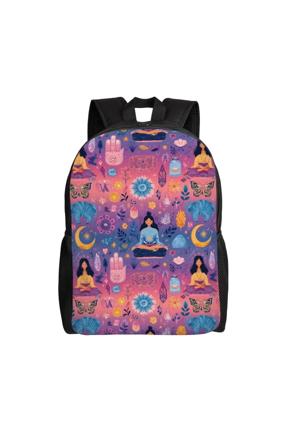 Meditation and nature Backpack with 15 Inch Laptop Compartment,Water-Resistant Daypack, Large Capacity Backpack with Adjustable Breathable Shoulder Straps for Daily Use Travel Gym