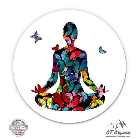 Meditation yoga Pose Beautiful Butterflies - 3" Vinyl Sticker - For Car Laptop I-Pad Phone Helmet Hard Hat - Waterproof Decal