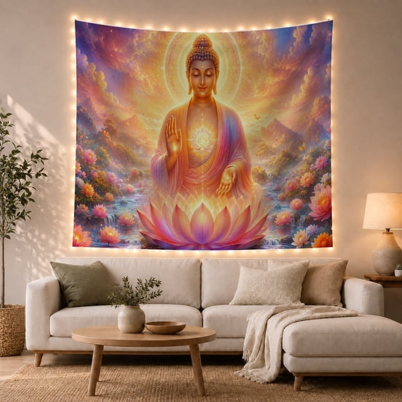 Meditative Buddha Figure With Waist Seated Traditional Pose, Mystical Fantasy for Space Lovers, Galaxy Room Decor, Mother's Day Gift, Tapestry Wall Hanging for Bedroom and Dorm