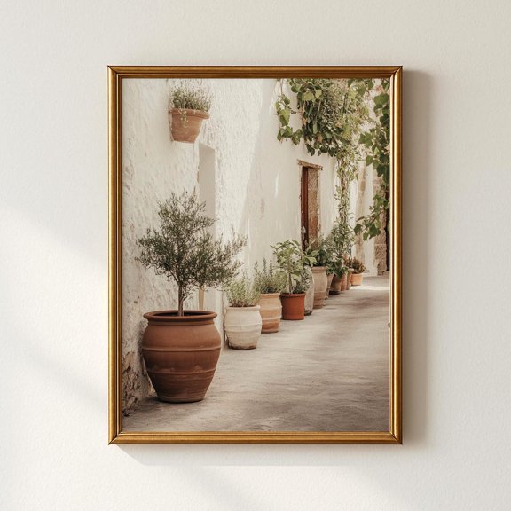 Mediterranean Alley Terracotta Pots Coastal Decor Wall Art