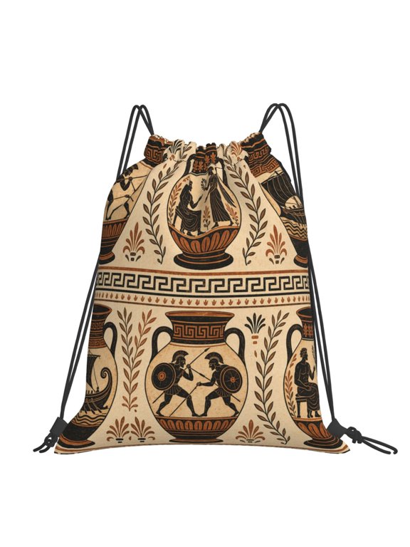 Mediterranean Ancient Civilization Textile Art Large Drawstring Backpack Casual Cinch Sack Bag Backpack for Sports Hiking Travel Gym