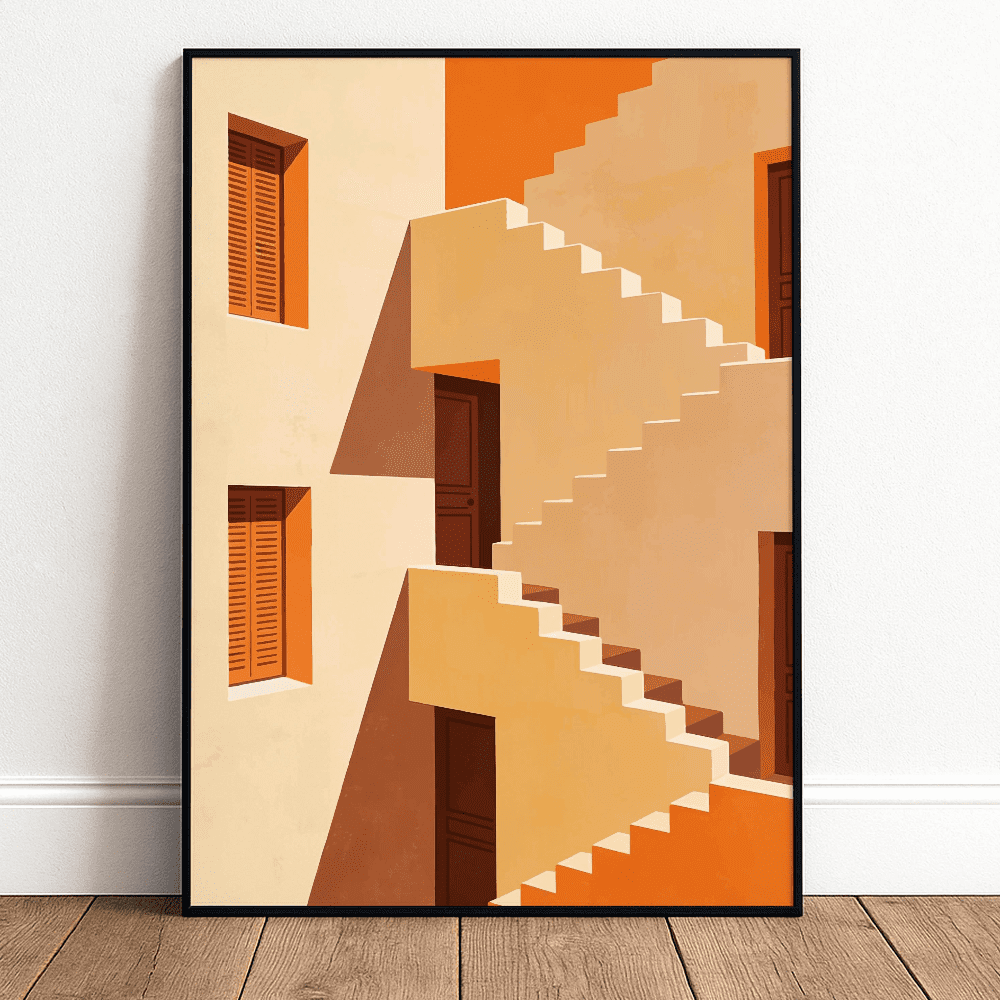 Mediterranean Architecture Poster Minimalist Wall Art , Boho Staircase ...