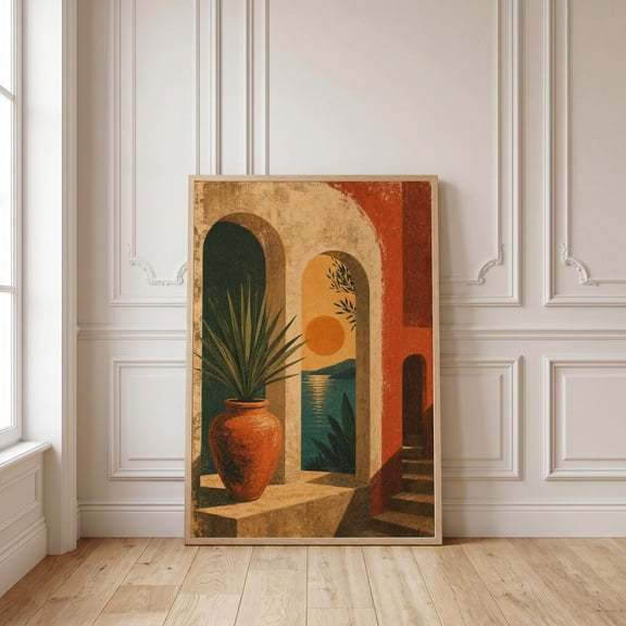 Mediterranean Archway Print, Terracotta Sun Coastal Boho Desert Decor