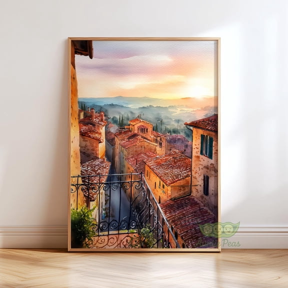 Mediterranean Balcony View Italian Sunset Tuscan Poster Unframed Paper Print