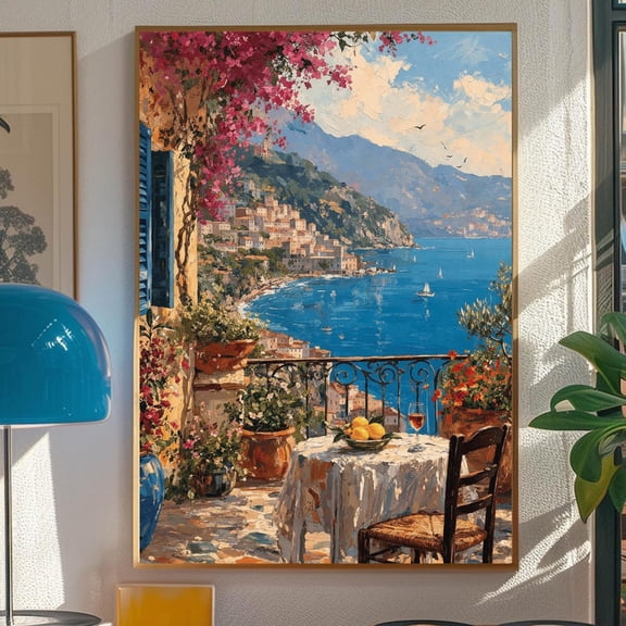 Mediterranean Balcony View Print, Unframed Paper Poster 8x10in