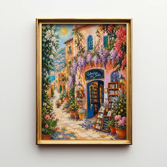 Mediterranean Bookshop Gouache Style Book Lover Reading Nook Poster Unframed Paper Print