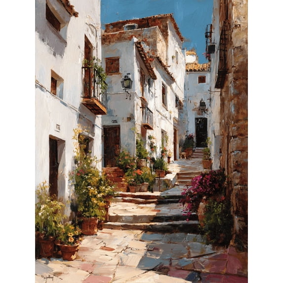 Mediterranean Cafe Street Canvas Print Balcony Home Wall Art Decor