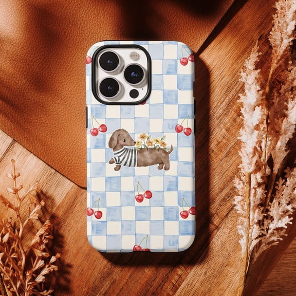 Mediterranean Cherry Blossom Tile Phone Case, Yellow Blue Summer Gift, 17 16 15 14 13 12 11 Pro Max