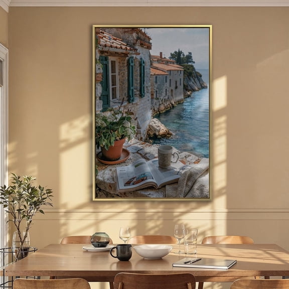 Mediterranean Coast Poster Cozy Stone House Wall Art Sea View Poster Rustic Architecture Posters Historic Charm Decor Ready To Hang, Unframed Poster Size 8x12