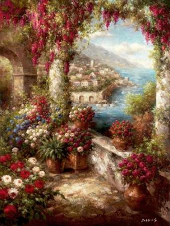 Mediterranean Coast Terrace Canvas Art - Rollins (18 x 24)