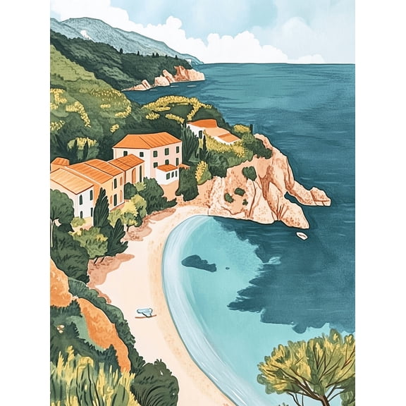 Mediterranean Coastal Houses Canvas Print/Wall Art Suitable for Living Room Bedroom Bathroom Office and Hotel Decoration