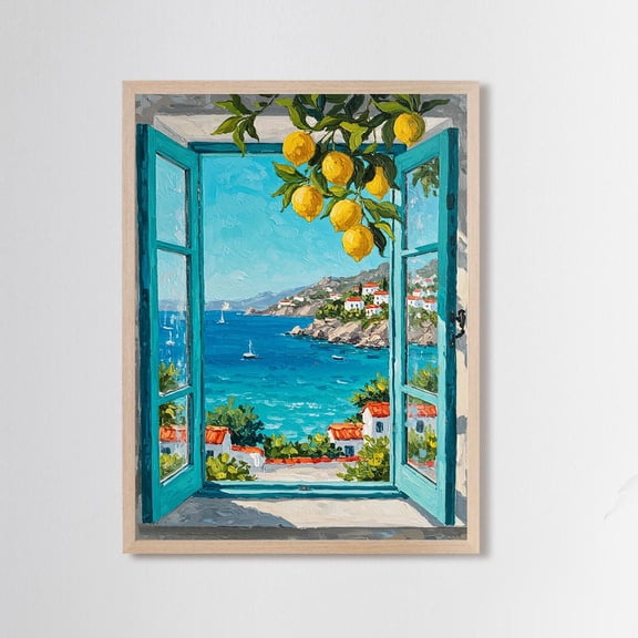 Mediterranean Coastal Lemon Tree Print, Unframed Paper Poster 24x36in