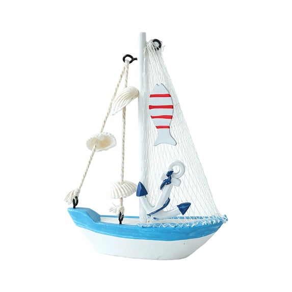 Mediterranean Coastal Sailboat Decor, Nautical Decor for Home, Shelf Decorations, Handmade Blue White Ocean Craft Display, 6X4.5X1 Inch Mini Desktop Decorative Ornament for Beach
