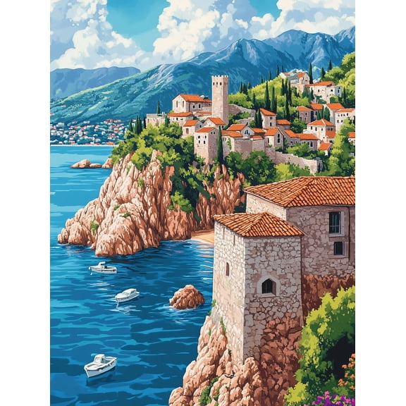 Mediterranean Coastal Town Canvas Painting/Wall ArtSuitable for living roombedroombathroomofficehotel decoration.