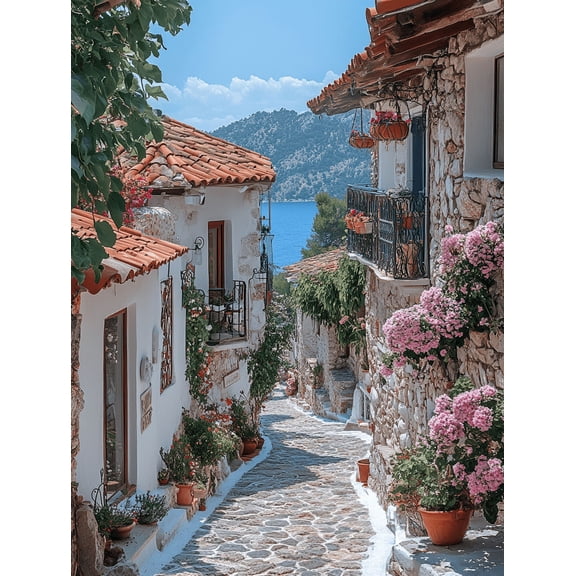 Mediterranean Coastal Town Canvas Print/Wall Art Perfect for Living Room Kitchenand Office Decor.