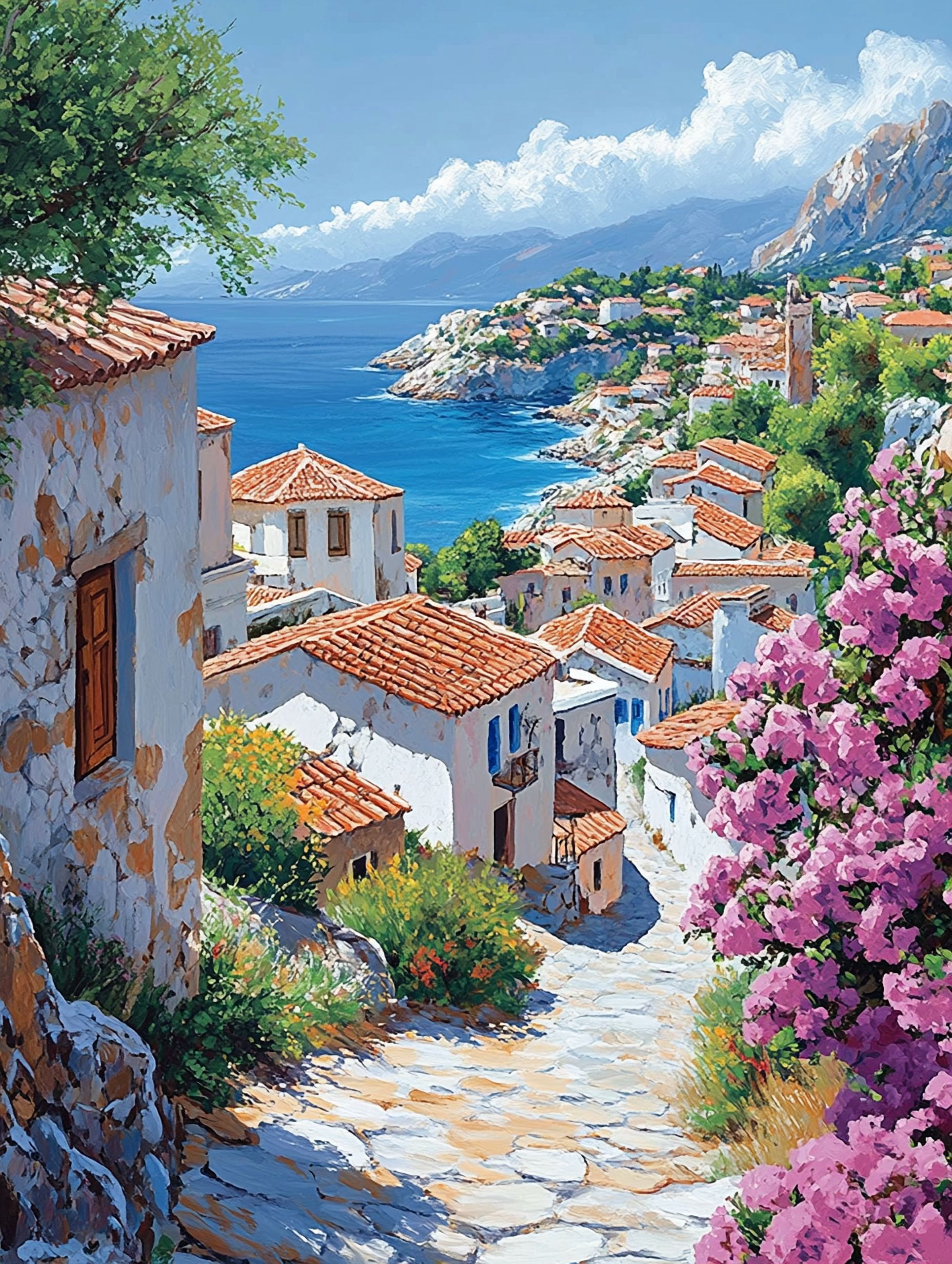 Mediterranean Coastal Town Canvas Wall Art Suitable for Living Room ...