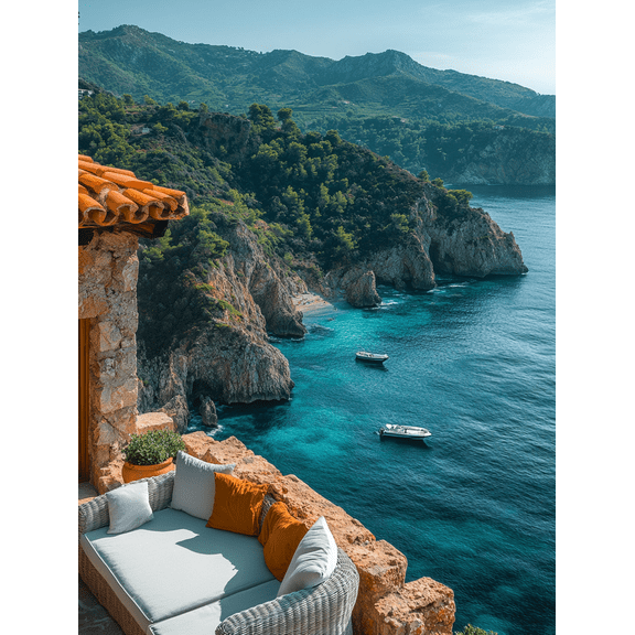 Mediterranean Coastal View Canvas Print/Wall Art Suitable for Living Room Hotel and Vacation Home Decoration.