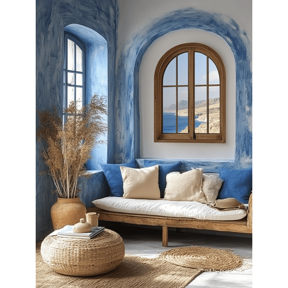 Mediterranean Coastal View Canvas Wall Art， Perfect for Living Room， Bedroom，Beach House Decor， and Boho Chic Space Decoration.