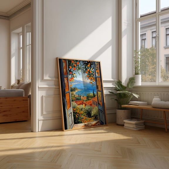 Mediterranean Coastal View, Tuscan Seaside Art Print Home Decor #3272, 8x12 UNFRAMED